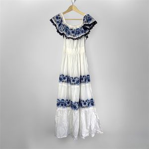 Pure Nordic Embroidered Sundress 100% Cotton White And Blue Size Medium